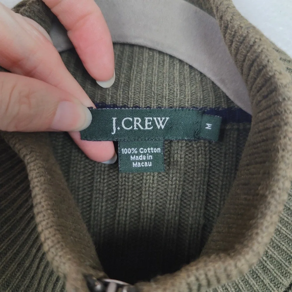 Vintage J.‎ Crew Ribbed Cardigan Sweater Mens Medium Olive Green Cotton Full Zip